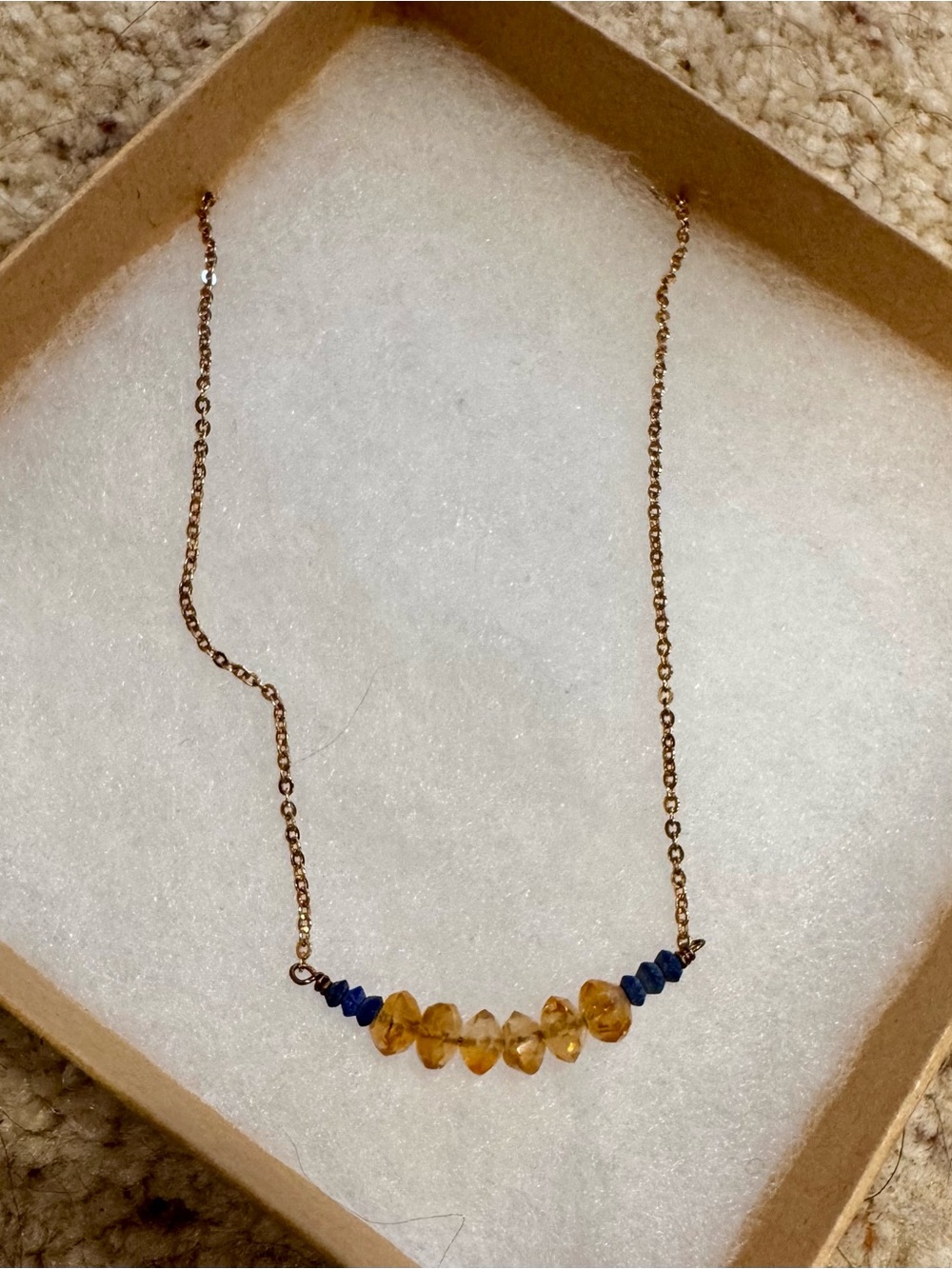 Gold Chain Necklace with Citrine and Blue Accent Beads